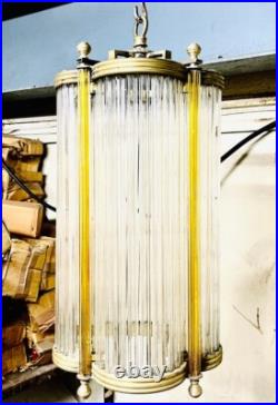 Antique Art Deco Brass & Glass Rod Beautiful Ceiling Hanging Chandelier Lamp