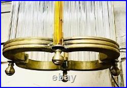 Antique Art Deco Brass & Glass Rod Chandelier Hanging Ceiling Lamp