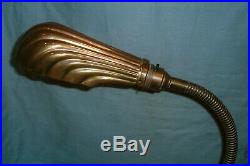 Antique -Art Deco -Brass, Gooseneck Desk / Table Lamp With Clam Shell Shade