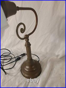 Antique Art Deco Brass Trumpet desk lamp cast with milk shade Working Conditon