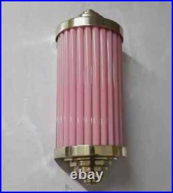 Antique Art Deco Brass Wall Sconce Pink Glass Rod Lamp Skyscraper Light