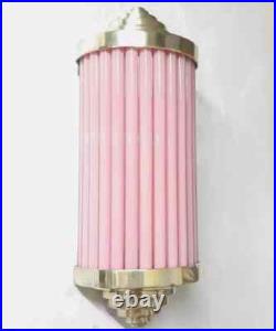 Antique Art Deco Brass Wall Sconce Pink Glass Rod Lamp Skyscraper Light