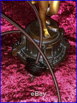 Antique Art Deco Bronze Spelter Signed German Semi Nude Risque Lady Lamp Light