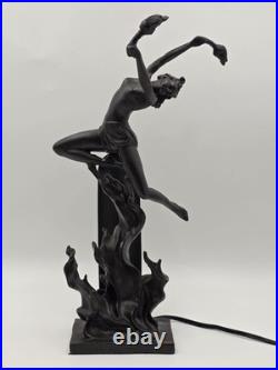 Antique Art Deco Bronze Statue Sculpture Lady Flame Leaper Ferdinand Priess Lamp