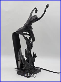 Antique Art Deco Bronze Statue Sculpture Lady Flame Leaper Ferdinand Priess Lamp