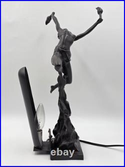 Antique Art Deco Bronze Statue Sculpture Lady Flame Leaper Ferdinand Priess Lamp