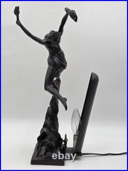 Antique Art Deco Bronze Statue Sculpture Lady Flame Leaper Ferdinand Priess Lamp