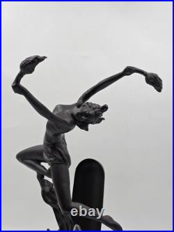 Antique Art Deco Bronze Statue Sculpture Lady Flame Leaper Ferdinand Priess Lamp