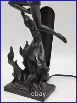 Antique Art Deco Bronze Statue Sculpture Lady Flame Leaper Ferdinand Priess Lamp