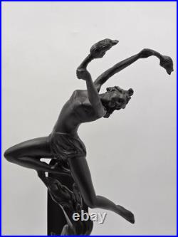 Antique Art Deco Bronze Statue Sculpture Lady Flame Leaper Ferdinand Priess Lamp
