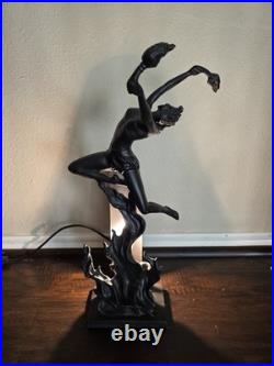 Antique Art Deco Bronze Statue Sculpture Lady Flame Leaper Ferdinand Priess Lamp