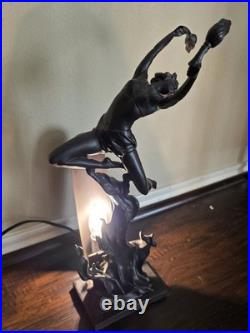 Antique Art Deco Bronze Statue Sculpture Lady Flame Leaper Ferdinand Priess Lamp