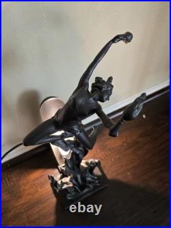 Antique Art Deco Bronze Statue Sculpture Lady Flame Leaper Ferdinand Priess Lamp