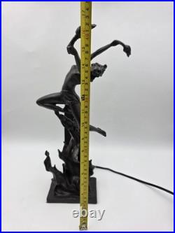 Antique Art Deco Bronze Statue Sculpture Lady Flame Leaper Ferdinand Priess Lamp