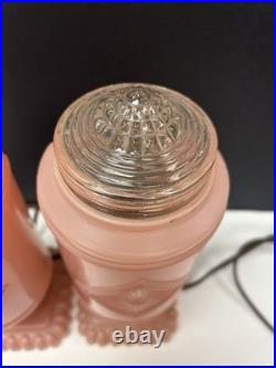 Antique Art Deco Bullet Torpedo Skyscraper Pink Glass Table Lamps Pair. 1930's