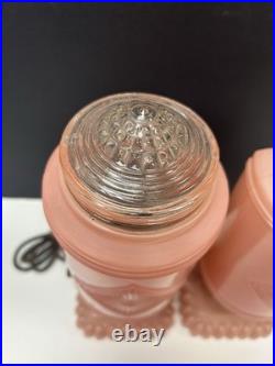 Antique Art Deco Bullet Torpedo Skyscraper Pink Glass Table Lamps Pair. 1930's