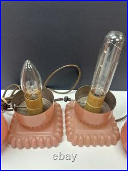 Antique Art Deco Bullet Torpedo Skyscraper Pink Glass Table Lamps Pair. 1930's