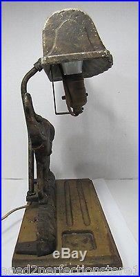 Antique Art Deco Cast Iron Elephant Doorstop Lamp rare old figural desk dresser