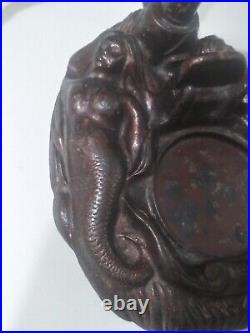 Antique Art Deco Cast Iron Nude Mermaid Gooseneck Desk Lamp Bronze Finish