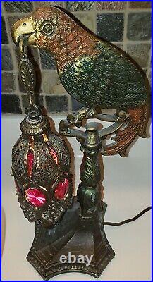 Antique Art Deco Cast Metal Parrot Table Lamp. Nice. Newly period wiring. Nice