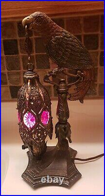 Antique Art Deco Cast Metal Parrot Table Lamp. Nice. Newly period wiring. Nice
