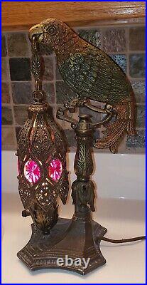 Antique Art Deco Cast Metal Parrot Table Lamp. Nice. Newly period wiring. Nice