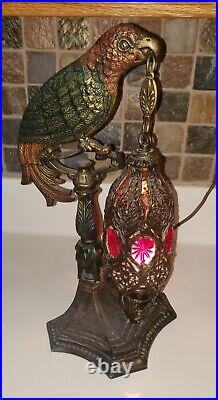 Antique Art Deco Cast Metal Parrot Table Lamp. Nice. Newly period wiring. Nice