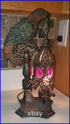 Antique Art Deco Cast Metal Parrot Table Lamp. Nice. Newly period wiring. Nice