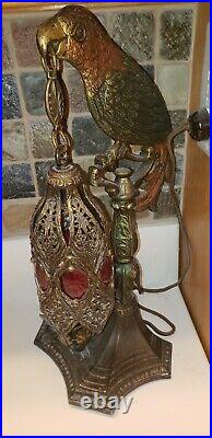 Antique Art Deco Cast Metal Parrot Table Lamp. Nice. Newly period wiring. Nice