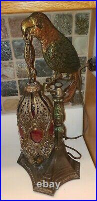 Antique Art Deco Cast Metal Parrot Table Lamp. Nice. Newly period wiring. Nice