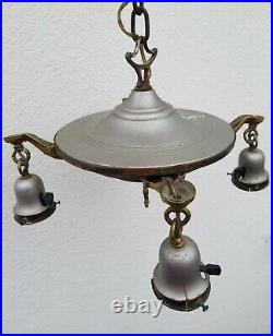 Antique Art Deco Ceiling Fixture Light Lamp Chandelier Hanging Tassel Metal P&S
