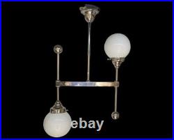 Antique Art Deco Ceiling Light Fixture Nickel Brass Hanging Lamp Vintage 1920