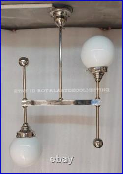 Antique Art Deco Ceiling Light Fixture Nickel Brass Hanging Lamp Vintage 1920