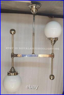 Antique Art Deco Ceiling Light Fixture Nickel Brass Hanging Lamp Vintage 1920