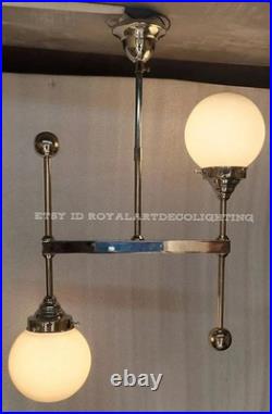 Antique Art Deco Ceiling Light Fixture Nickel Brass Hanging Lamp Vintage 1920