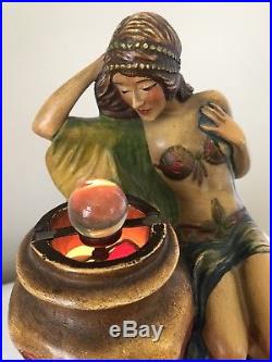 Antique Art Deco Chalkware Gypsy Fortune Teller Figural Motion Lamp Crystal Ball