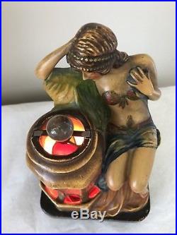Antique Art Deco Chalkware Gypsy Fortune Teller Figural Motion Lamp Crystal Ball