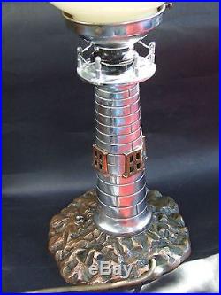 Antique Art Deco Chrome Lighthouse Lamp w Glass Shade Aust. Original 1930's