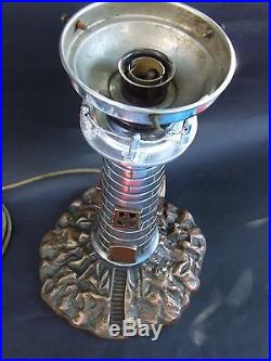 Antique Art Deco Chrome Lighthouse Lamp w Glass Shade Aust. Original 1930's