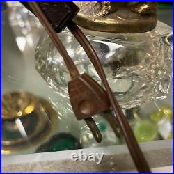 Antique Art Deco Crystal Lamps Brass Cherub Holding Tulip Flower CRYSTAL Pair