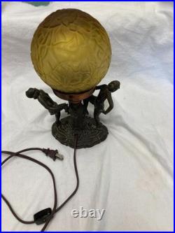 Antique Art Deco Dancing Nymphs/Ladies/Flapper Lamp WithAmber Brain Style Globe