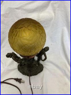 Antique Art Deco Dancing Nymphs/Ladies/Flapper Lamp WithAmber Brain Style Globe
