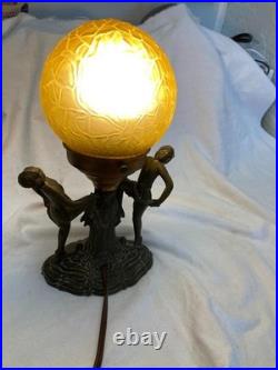 Antique Art Deco Dancing Nymphs/Ladies/Flapper Lamp WithAmber Brain Style Globe