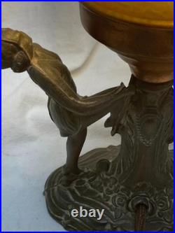 Antique Art Deco Dancing Nymphs/Ladies/Flapper Lamp WithAmber Brain Style Globe