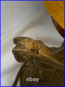 Antique Art Deco Dancing Nymphs/Ladies/Flapper Lamp WithAmber Brain Style Globe