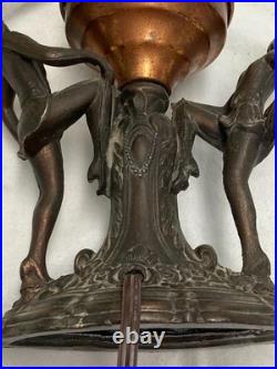 Antique Art Deco Dancing Nymphs/Ladies/Flapper Lamp WithAmber Brain Style Globe