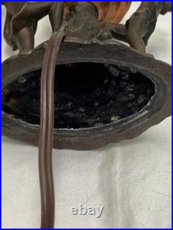 Antique Art Deco Dancing Nymphs/Ladies/Flapper Lamp WithAmber Brain Style Globe