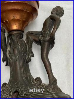 Antique Art Deco Dancing Nymphs/Ladies/Flapper Lamp WithAmber Brain Style Globe