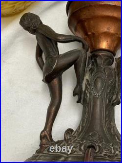 Antique Art Deco Dancing Nymphs/Ladies/Flapper Lamp WithAmber Brain Style Globe