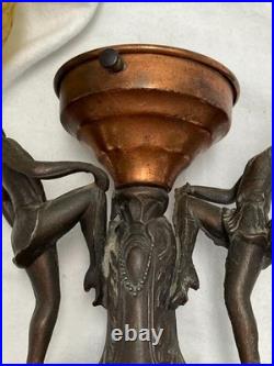 Antique Art Deco Dancing Nymphs/Ladies/Flapper Lamp WithAmber Brain Style Globe